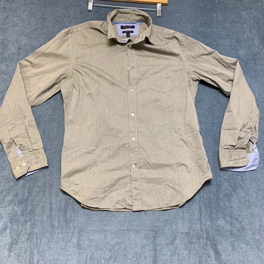 Banana Republic Flannel Shirt Mens Large Green Custom Wash Button-Down Grant Fit
